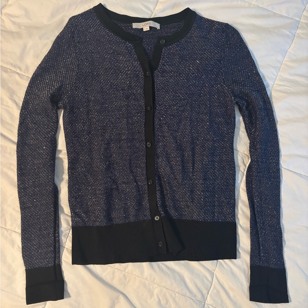 LOFT Sparkly Blue Cardigan Sweater